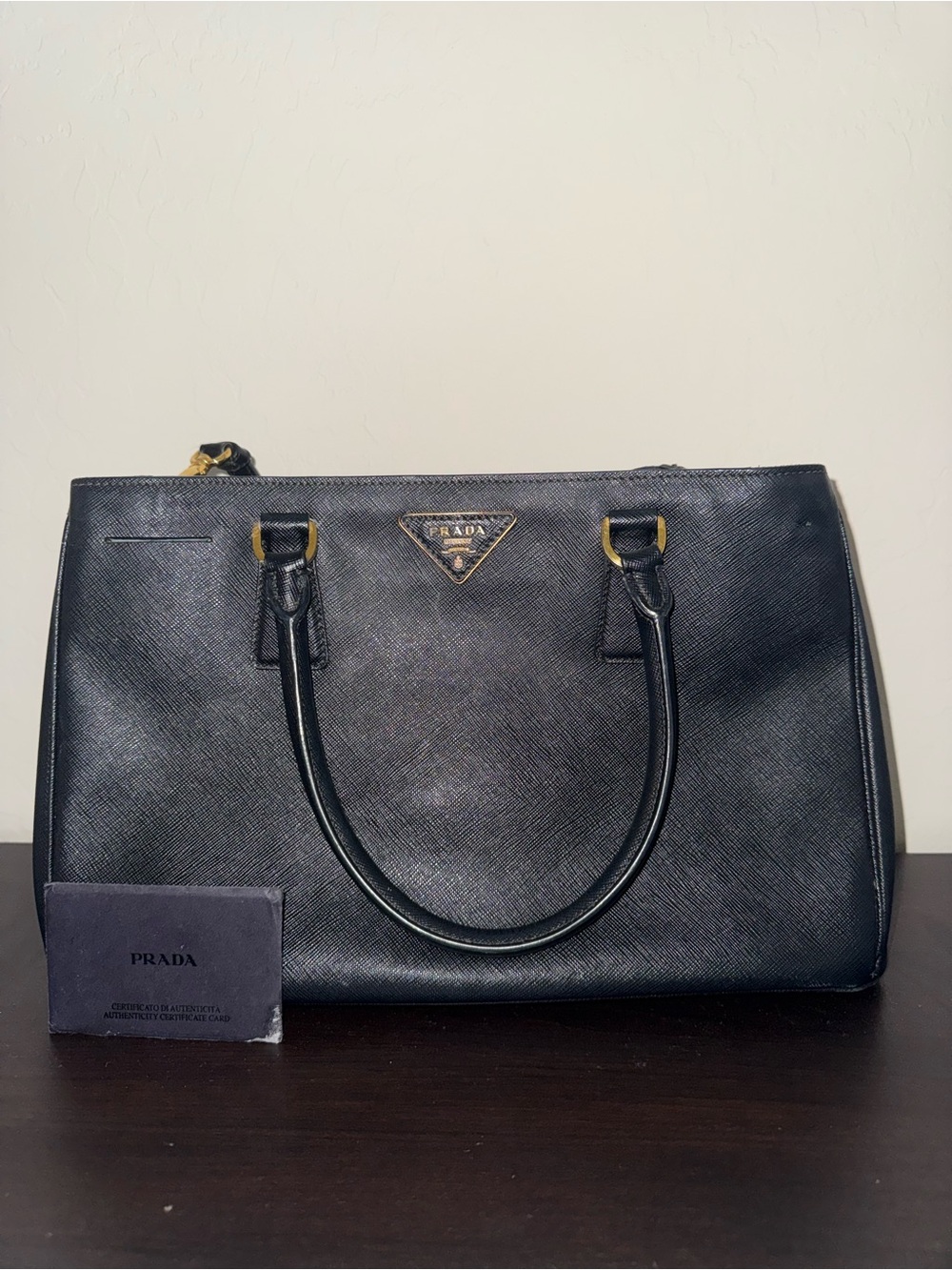 Prada Black Saffiano Leather Satchel with Gold Hardware - Picture 2 of 3